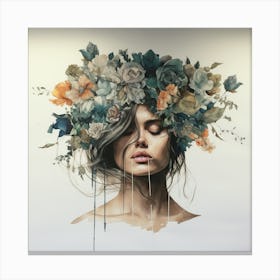 Woman With Flowers On Her Head Canvas Print