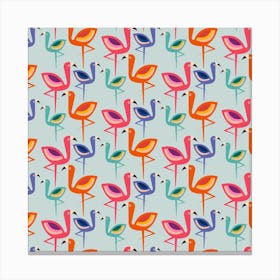 Flamingo Party Pattern Square Canvas Print