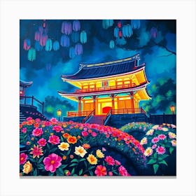 Asian Garden At Night Canvas Print