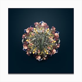 Vintage Small Flowered Pancratium Flower Wreath on Teal Blue n.2596 Canvas Print