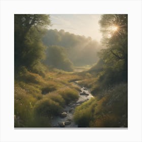 Sunrise Over A Stream Canvas Print