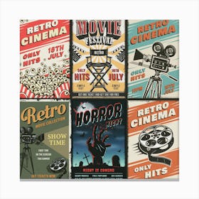 Retro Cinema Poster Set, Free vector cinema set of posters Canvas Print