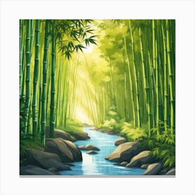 A Stream In A Bamboo Forest At Sun Rise Square Composition 244 Canvas Print