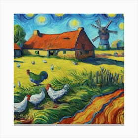 Chickens In The Field Canvas Print