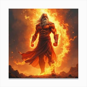 Titan Amidst Watercolor Magical Fire, Vibrant And Fierce 1 Canvas Print