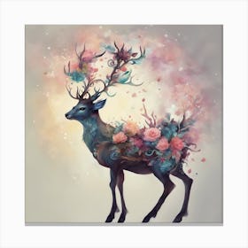 Deer With Flowers 3 Canvas Print