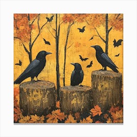 Crows On Stumps Halloween Canvas Print