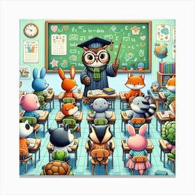 Animal Classroom Fun Wall Print Art A Playful Classroom Scene With Animals As Students, Perfect For Adding A Touch Of Fun And Education To Any Space Canvas Print