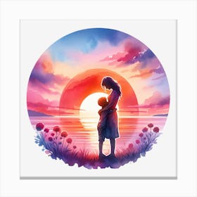 Mother And Child At Sunset Canvas Print