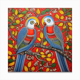 Parrots On A Branch 3 Canvas Print