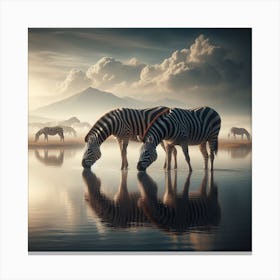 Zebras In Water Canvas Print