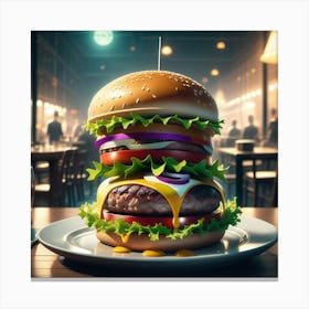 Burger In A Restaurant 4 Canvas Print