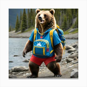 Bear In A Backpack Canvas Print