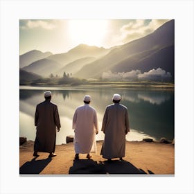 Three Muslim Men By The Lake Canvas Print