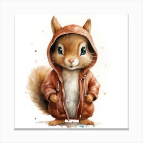 Watercolour Cartoon Squirrel In A Hoodie 1 Canvas Print