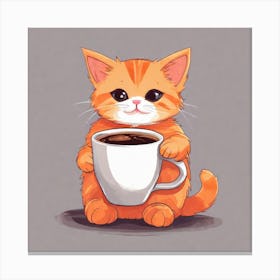 Cute Orange Kitten Loves Coffee Square Composition 34 Canvas Print