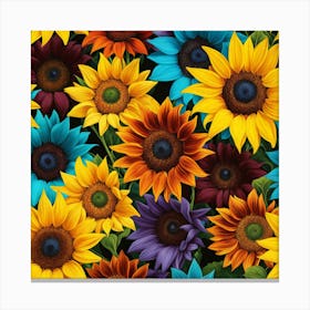 Sun Flowers In Multiple Colors 3 Canvas Print