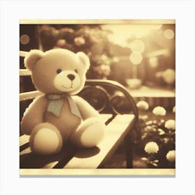 Teddy Bear Sitting On Bench Canvas Print