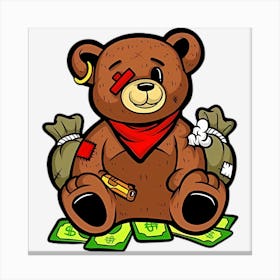 Teddy Bear With Money Canvas Print