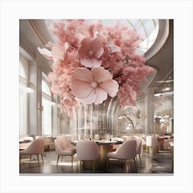 Pink Flowers In A Restaurant Canvas Print