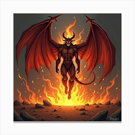 Demon Bursting Through The Ground, Surrounded By Flames 1 Canvas Print