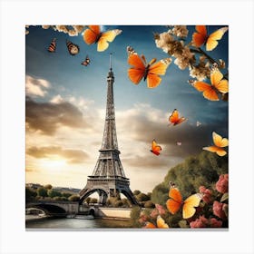 Butterflies Over The Eiffel Tower Canvas Print