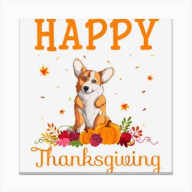 Retro Welsh Corgi Happy Thanksgiving Matching Family Pajamas Canvas Print