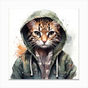 Watercolour Cartoon Ocelot In A Hoodie 2 Canvas Print