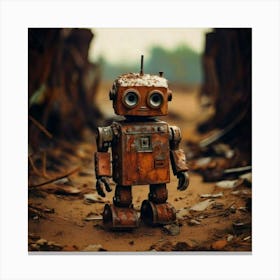 Firefly Abandoned, Toy Robot, Rusty, Post Apocalyptic, Dusty, Wasteland, Heavily Rusted, Cracked Pai Canvas Print