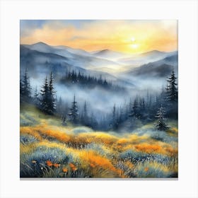 Misty Pine Trees in the Appalachian Mountains Art Painting, Appalachian Sunset, Vintage Landscape, Vintage Landscape Art Print, Rural Field Wall Art, Botanical Art Poster, Appalachian Pine Forest Prints.08 (34) Canvas Print