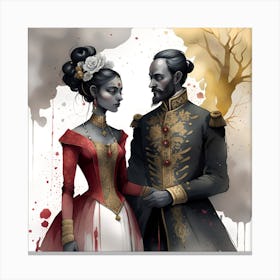 Vampire And The Princess Monochromatic Watercolor Canvas Print