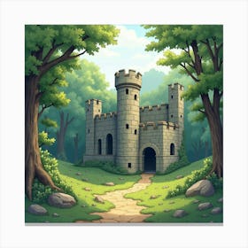 Ancient Watercolor Castle Ruins Amidst Enchanted Woods 1 Canvas Print