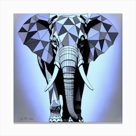 Geometric Elephant Shaped With Complex Blend Of Triangles Black And Greyscale And Blue Shining Illustration Canvas Print