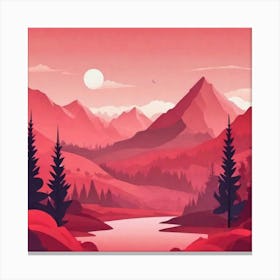 Misty mountains background in red tone 20 Canvas Print