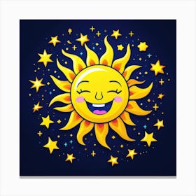 Lovely smiling sun on a blue gradient background 27 Canvas Print