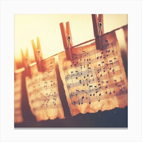 Music Notes Hanging On Clothesline Canvas Print