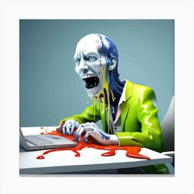 Zombie At The Computer Canvas Print