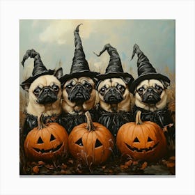 Halloween Pugs In Oil 9 Canvas Print