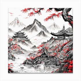 Chinese Dragon Mountain Ink Painting (112) Canvas Print