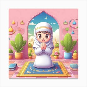 Muslim Girl Praying In The Mosque Canvas Print