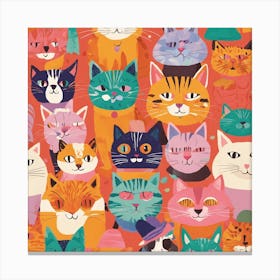 Cats On A Red Background Canvas Print