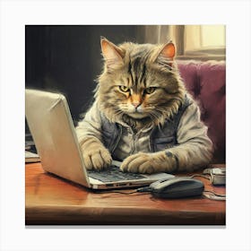 Cat On A Laptop 1 Canvas Print