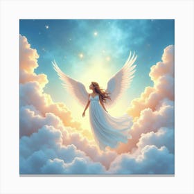 Angel In Serene Celestial Clouds, Watercolor, Radiant And Soft 1 Canvas Print