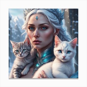 Ice Queen With Cats Canvas Print