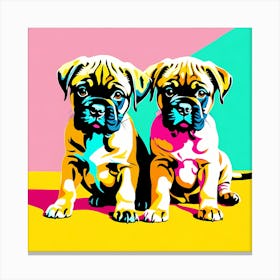 'Bullmastiff Pups' , This Contemporary art brings POP Art and Flat Vector Art Together, Colorful, Home Decor, Kids Room Decor,  Animal Art, Puppy Bank - 4th Canvas Print