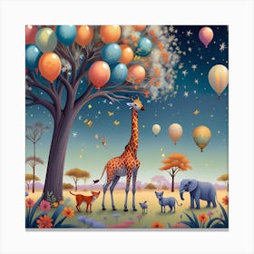 Giraffes And Balloons Canvas Print