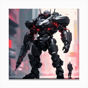 A Man With Black Armored Uniform, Futuristic, Giant Robot, Inspired By Krenz Cushart, Neoism, Kawacy, Wlop (3) Canvas Print