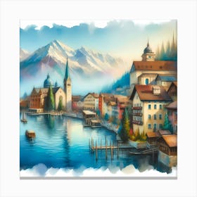 Switzerland Watercolor Painting Canvas Print