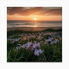 Sunset Over Flowers Canvas Print