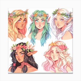 Elf Girls With Flower Crowns Canvas Print